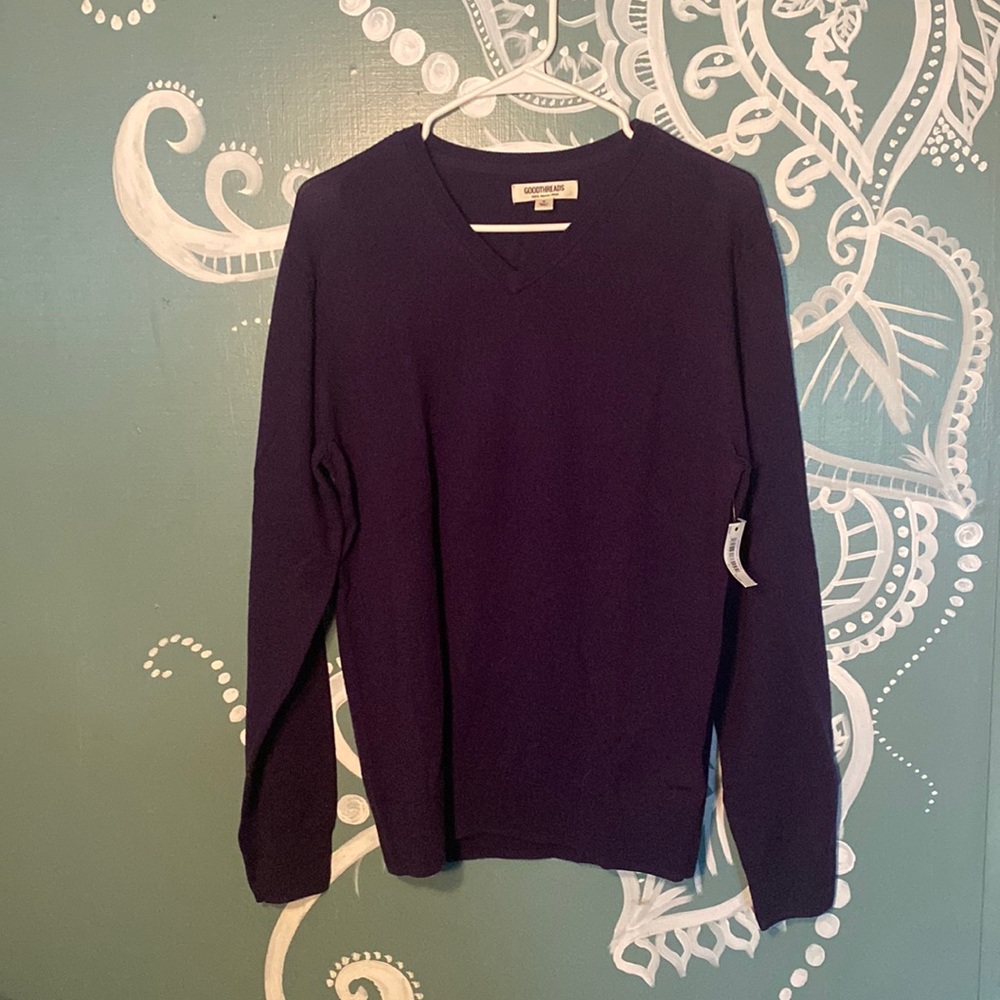 New purple good threads v neck sweater